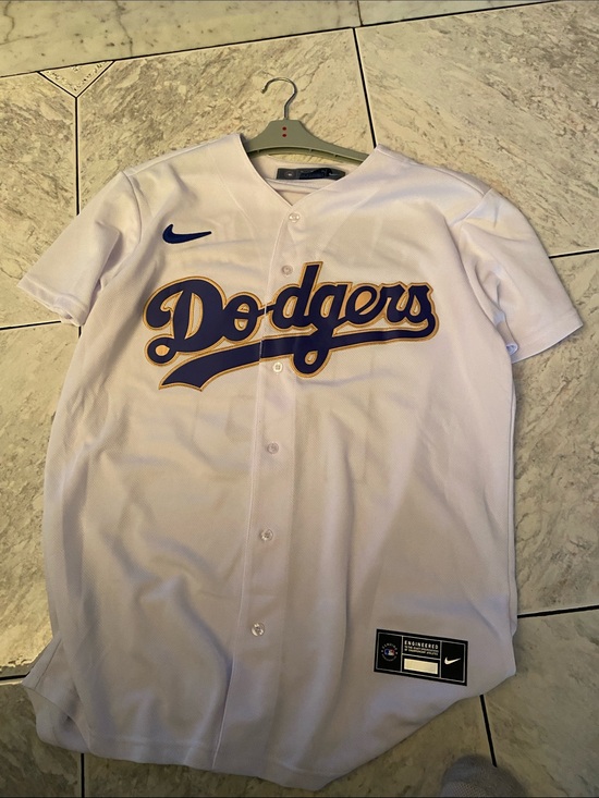 Nike Other - Nike White Dodgers Baseball Jersey with Blue and Gold Script